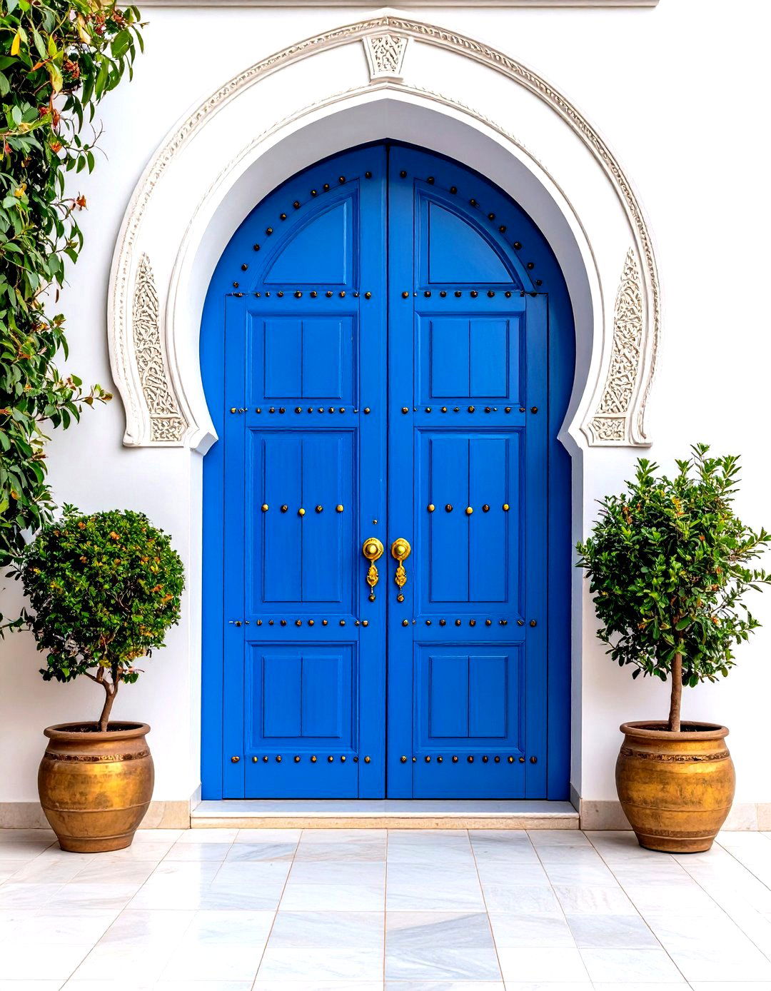 Moroccan Blue Mediterranean Front Door with Carved Frame - 20 Mediterranean Front Door Ideas
