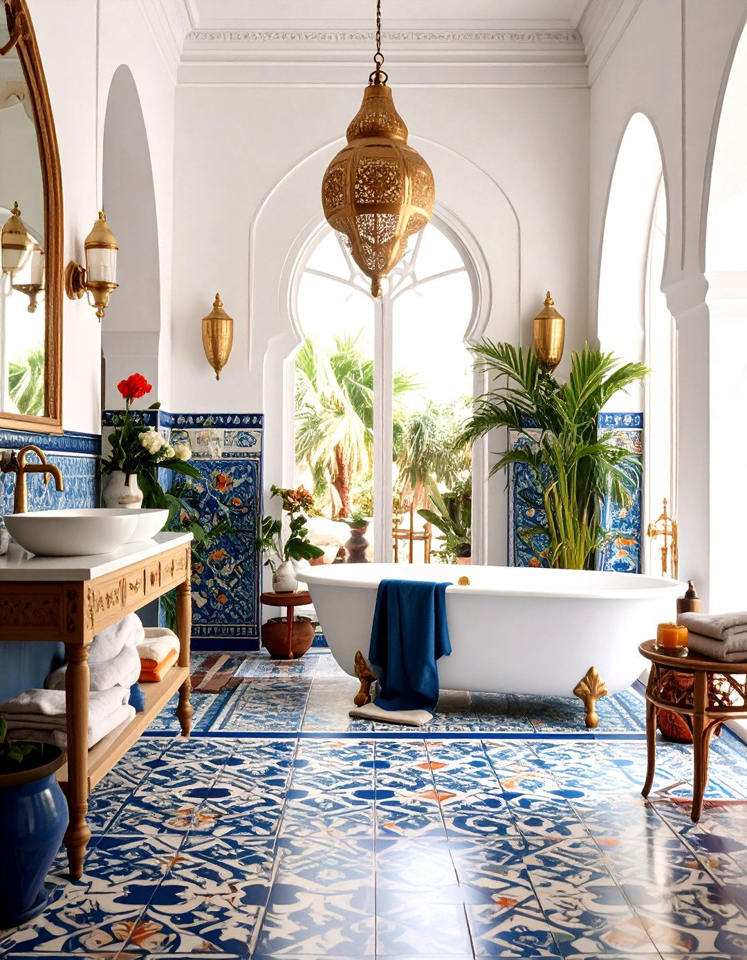 Moroccan Inspired Encaustic Powder Room Floor Tile - 20 Powder Room Floor Tile Ideas