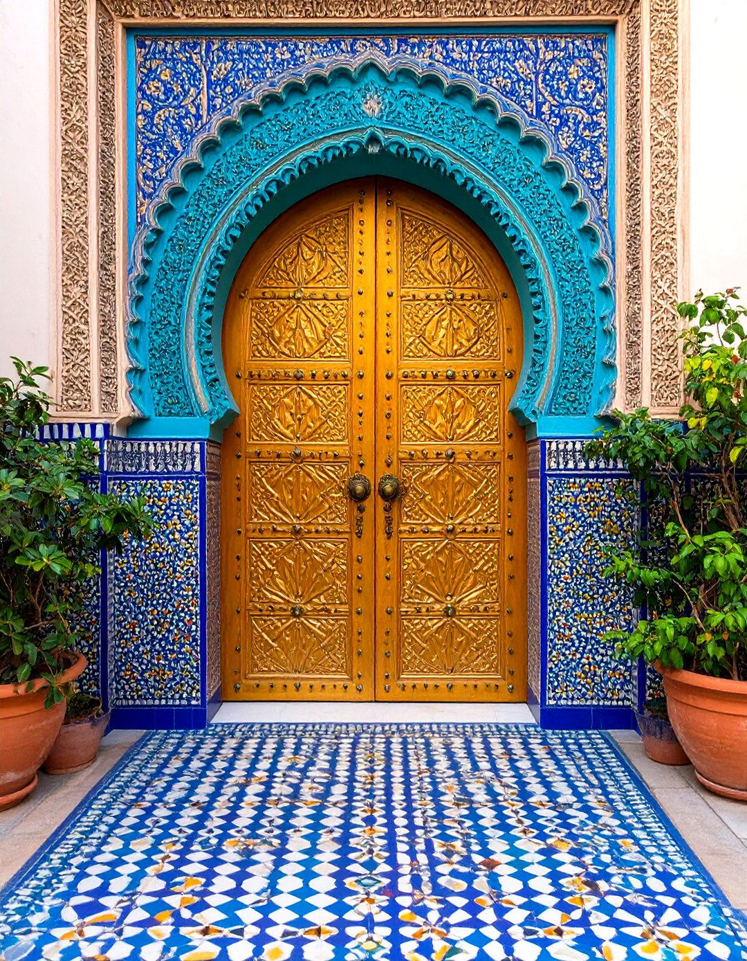Moroccan Inspired Mediterranean Front Door with Geometric Details - 20 Mediterranean Front Door Ideas