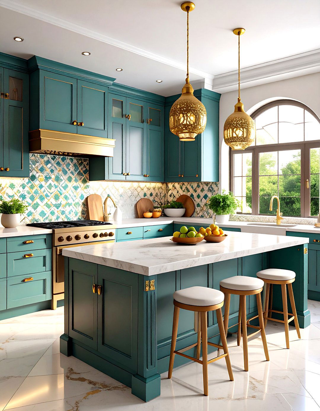 Moroccan Inspired Mediterranean Kitchen with Geometric Tiles - 20 Mediterranean Kitchen Ideas