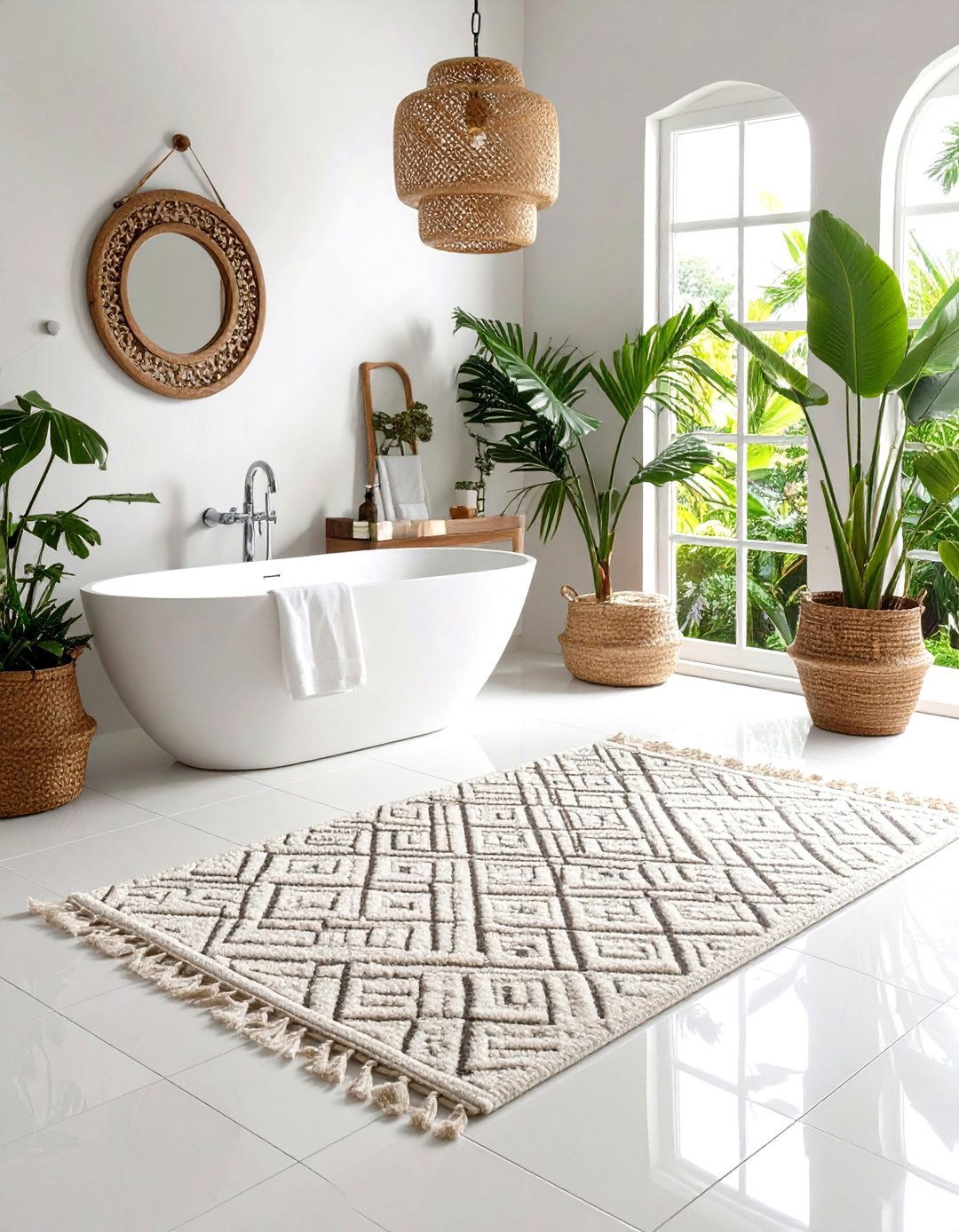 Moroccan Inspired Patterned Bathroom Rug - 20 Bathroom Rug Ideas