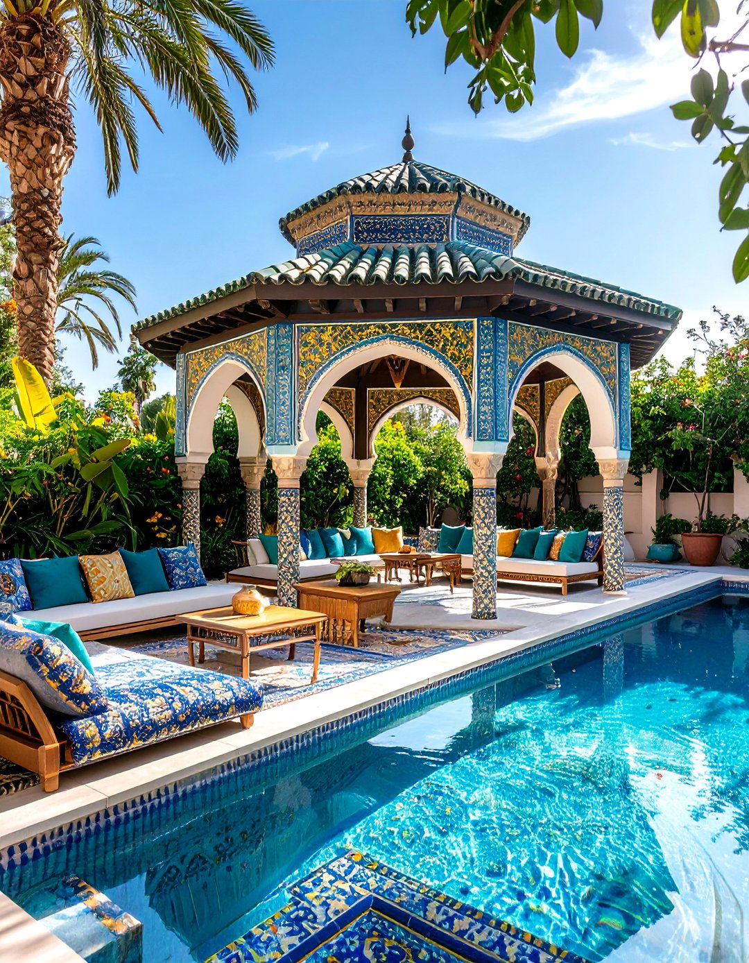 Moroccan Inspired Pool Gazebo with Intricate Patterns - 20 Pool Gazebo Ideas