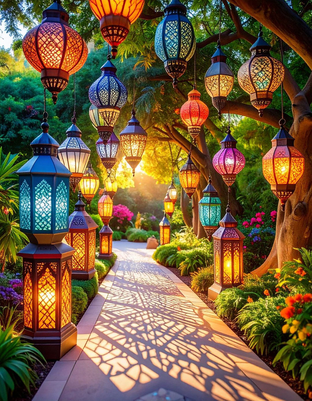 Moroccan Lantern Pathways Guiding Guests through the Garden - 20 Garden Wedding Ideas