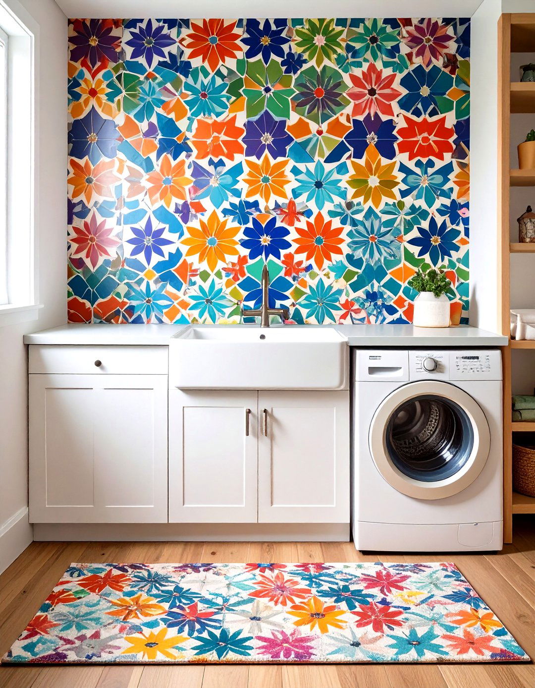 Moroccan Peel and Stick Backsplash Guards the Walls - 20 Boho Laundry Room Ideas