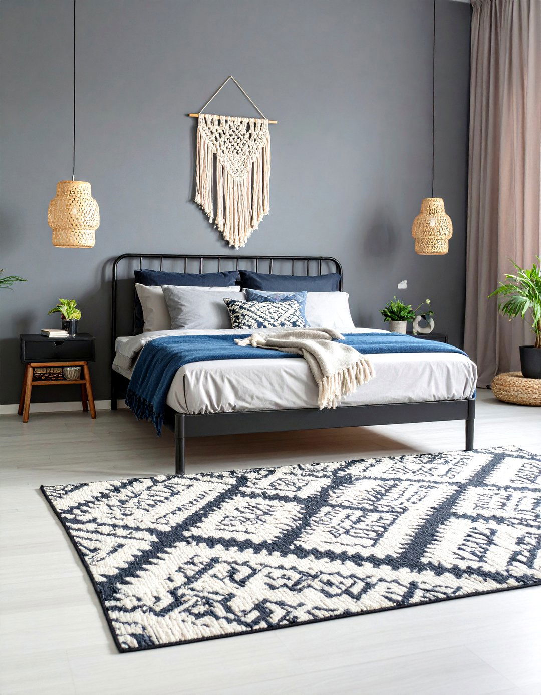Moroccan Rugs Add Pattern to the Grey Boho Bedroom - 20 Grey Boho Bedroom Ideas