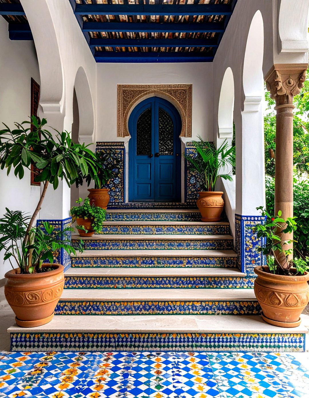 Moroccan Tiled Steps for a Boho House Exterior - 20 Boho House Exterior Ideas