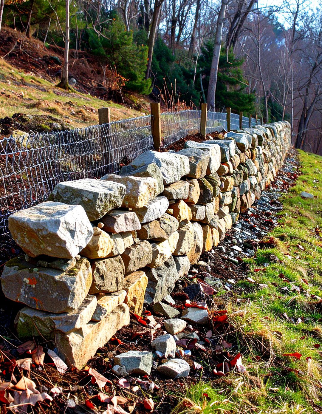 Mortared Fieldstone Retaining Wall Creation - 20 Retaining Wall Ideas for Sloped Backyard
