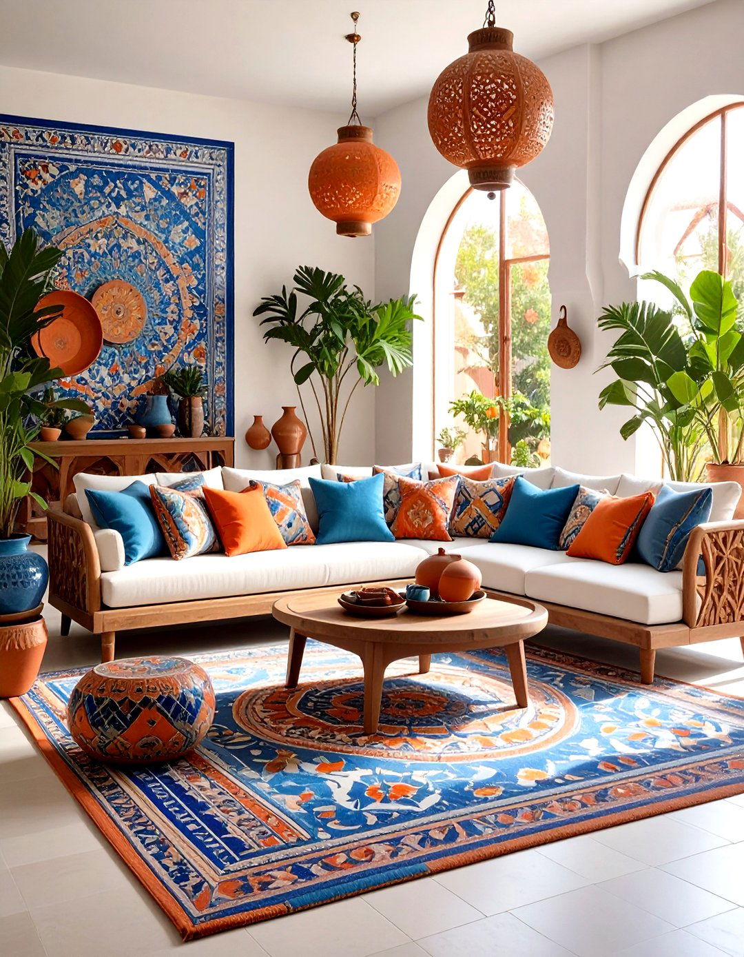 Mosaic Accented Mediterranean Living Room with Artistic Tile Details - 20 Mediterranean Living Room Ideas