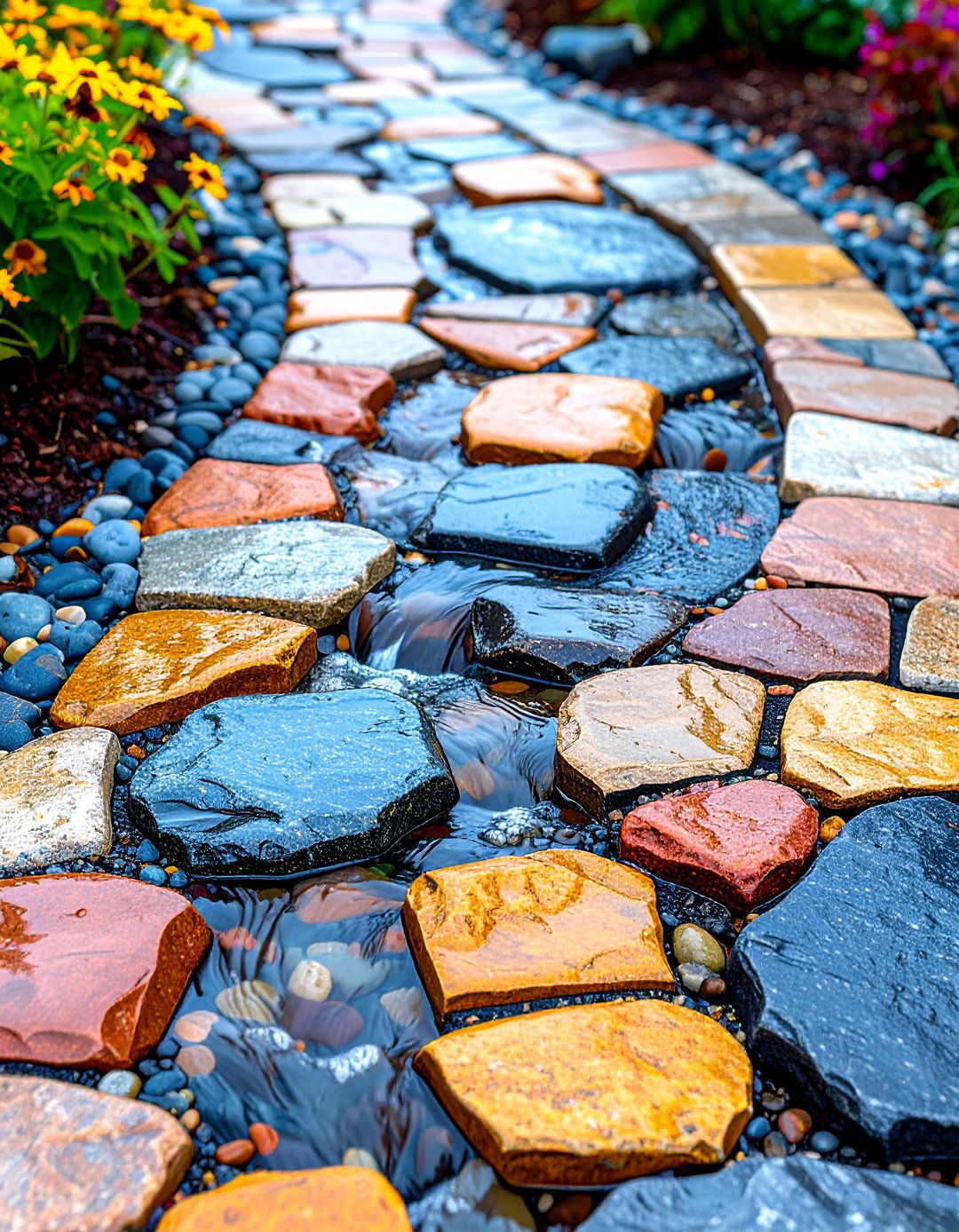 Mosaic Flagstone and Permeable Paver Combo - 20 Flagstone Walkway Ideas