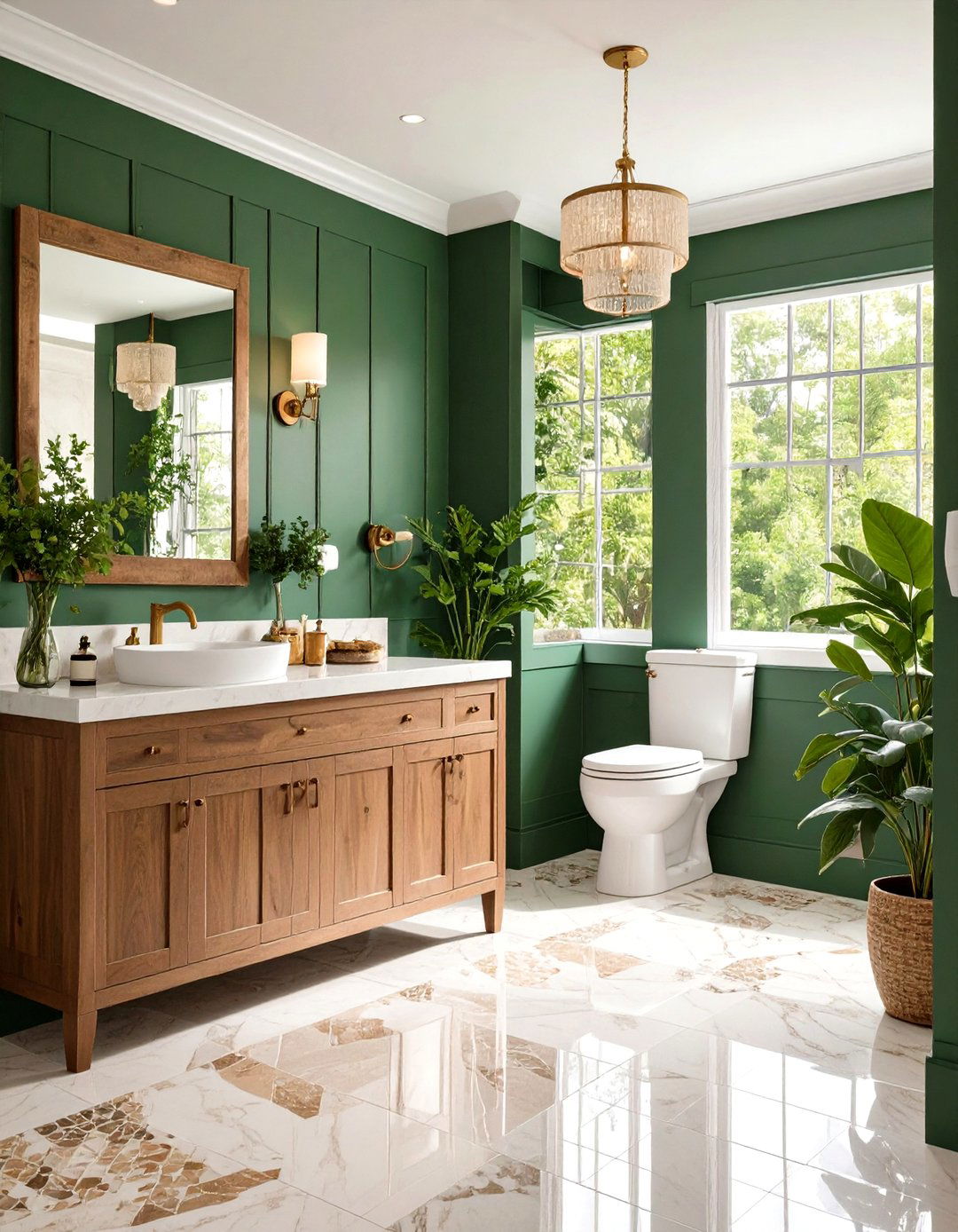 Mosaic Marble Tile Floors in a Green Powder Room - 20 Green Powder Room Ideas