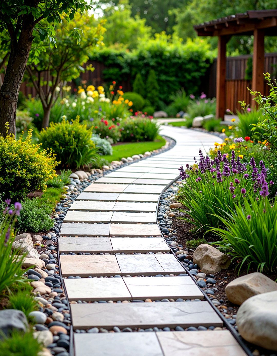 Mosaic Mixed Material Curved Walkway for Playful Texture - 20 Curved Walkway Ideas