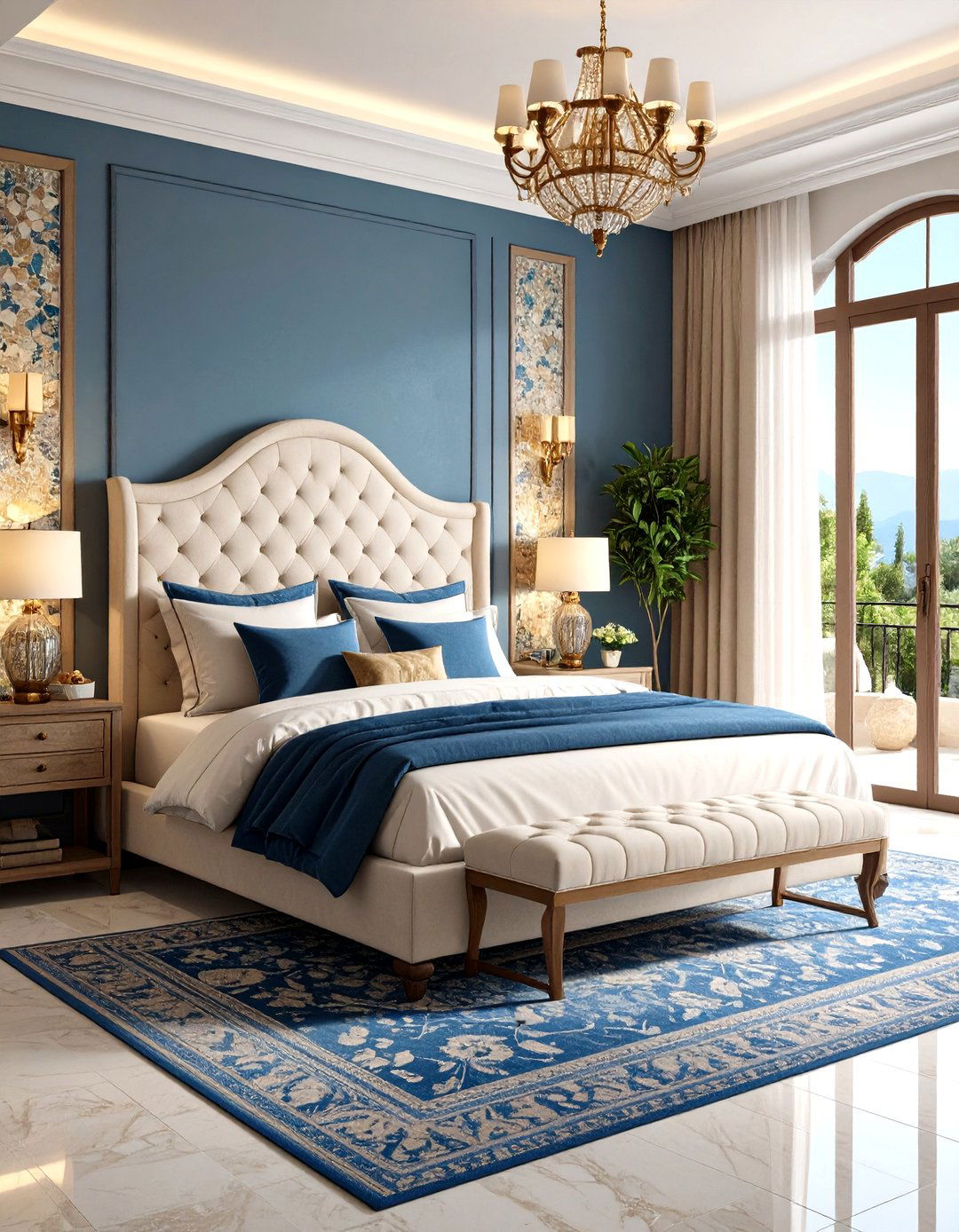 Mosaic Tile Headboard Echoing Classical Floors - 20 Greek Bedroom Design Ideas