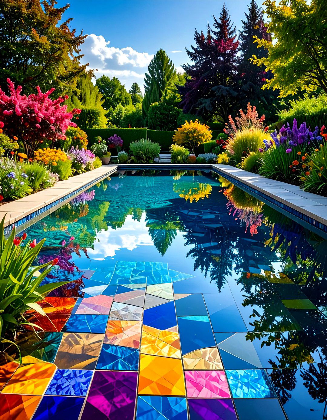 Mosaic Tile Lined Reflecting Pool - 20 Small Garden Reflecting Pool Ideas