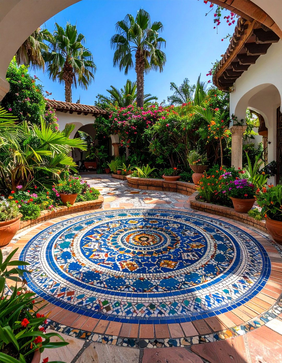 Mosaic Tile Medallion - 20 Semi Circle Patio Ideas and Inspiration