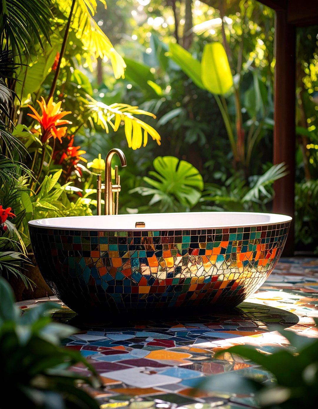 Mosaic Tile Outdoor Bathtub for Artistic Expression - 20 Outdoor Bathtub Ideas
