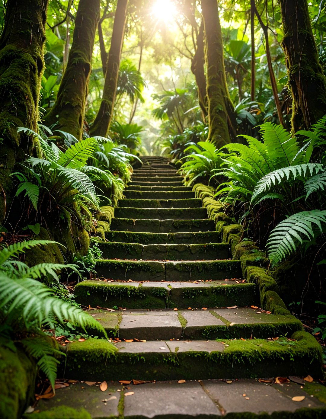 Moss Covered Stone Steps - 20 Tropical Landscape Ideas
