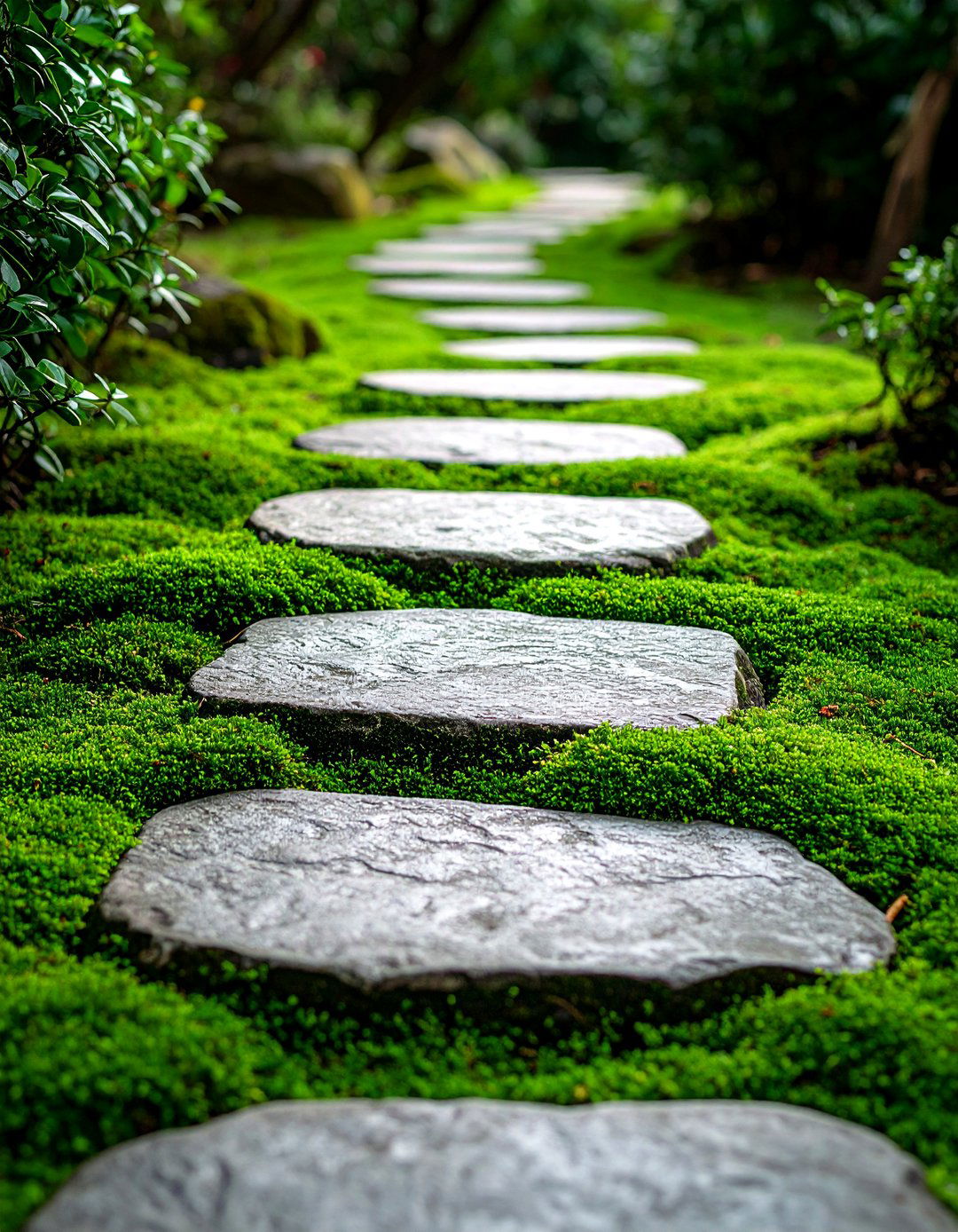 Moss Filled Stepping Stone Path - 20 Stepping Stone Walkway Ideas