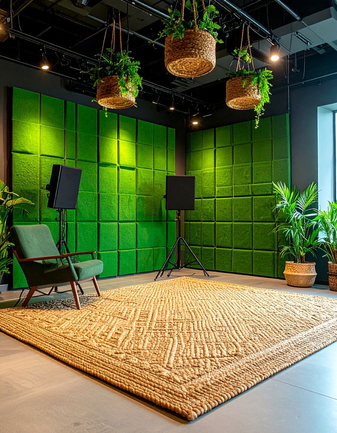 Moss Green Acoustic Felt Panels Quieten Busy Rooms - 20 Green Ceiling Ideas