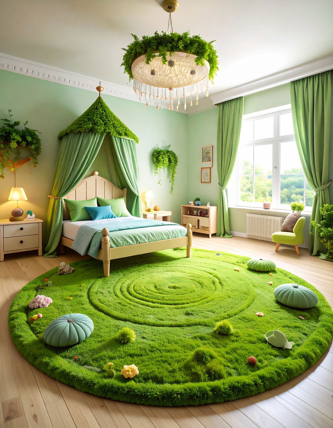 Moss Green Rugs Ground the Room in Nature inside a Fairy themed Bedroom - 20 Fairy-themed Bedroom Ideas