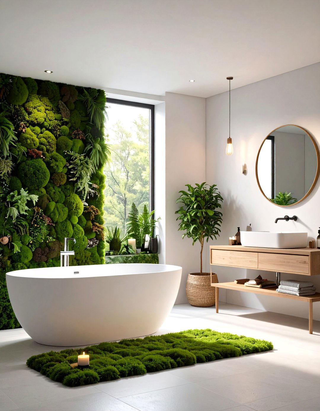 Moss or Living Wall Accent Infuses Biophilic Calm - 20 Earthy Bathroom Ideas