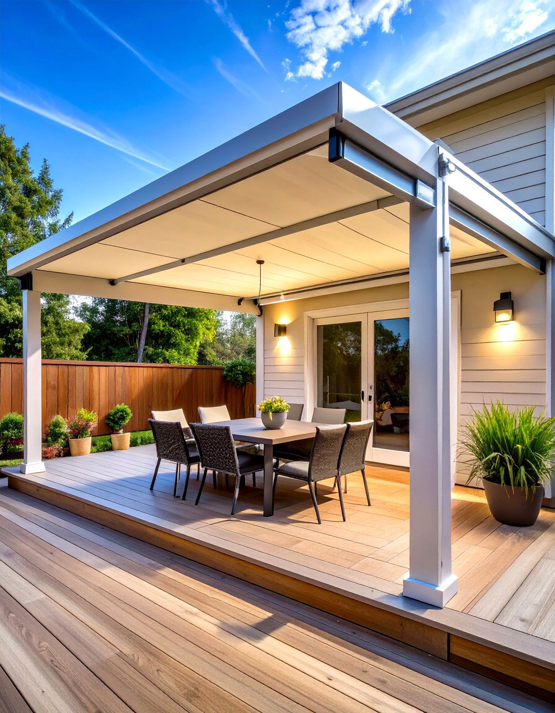 Motorized Aluminum Deck Awning with Smart Wind Protection - 20 Deck Awning Ideas