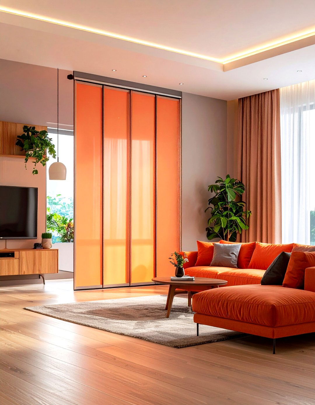 Motorized Retractable Room Divider with Smart Home Integration - 20 Room Divider Ideas