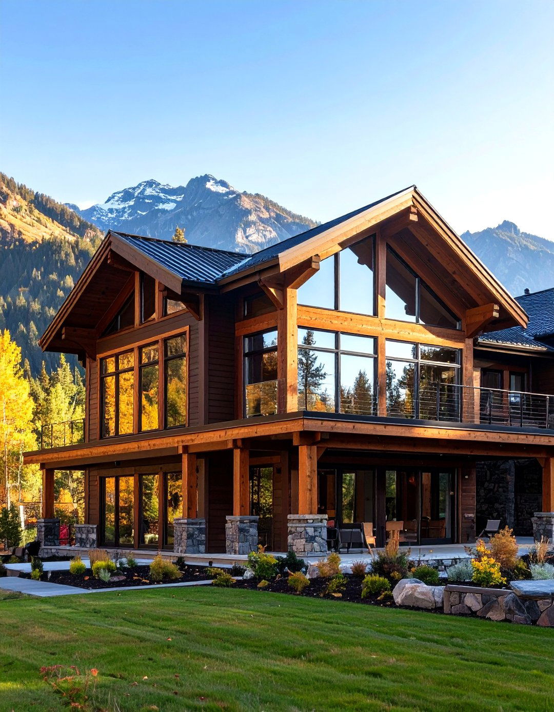 Mountain Cabin Glazing Opens a Dark Brown House Exterior - 20 Dark Brown House Exterior Ideas