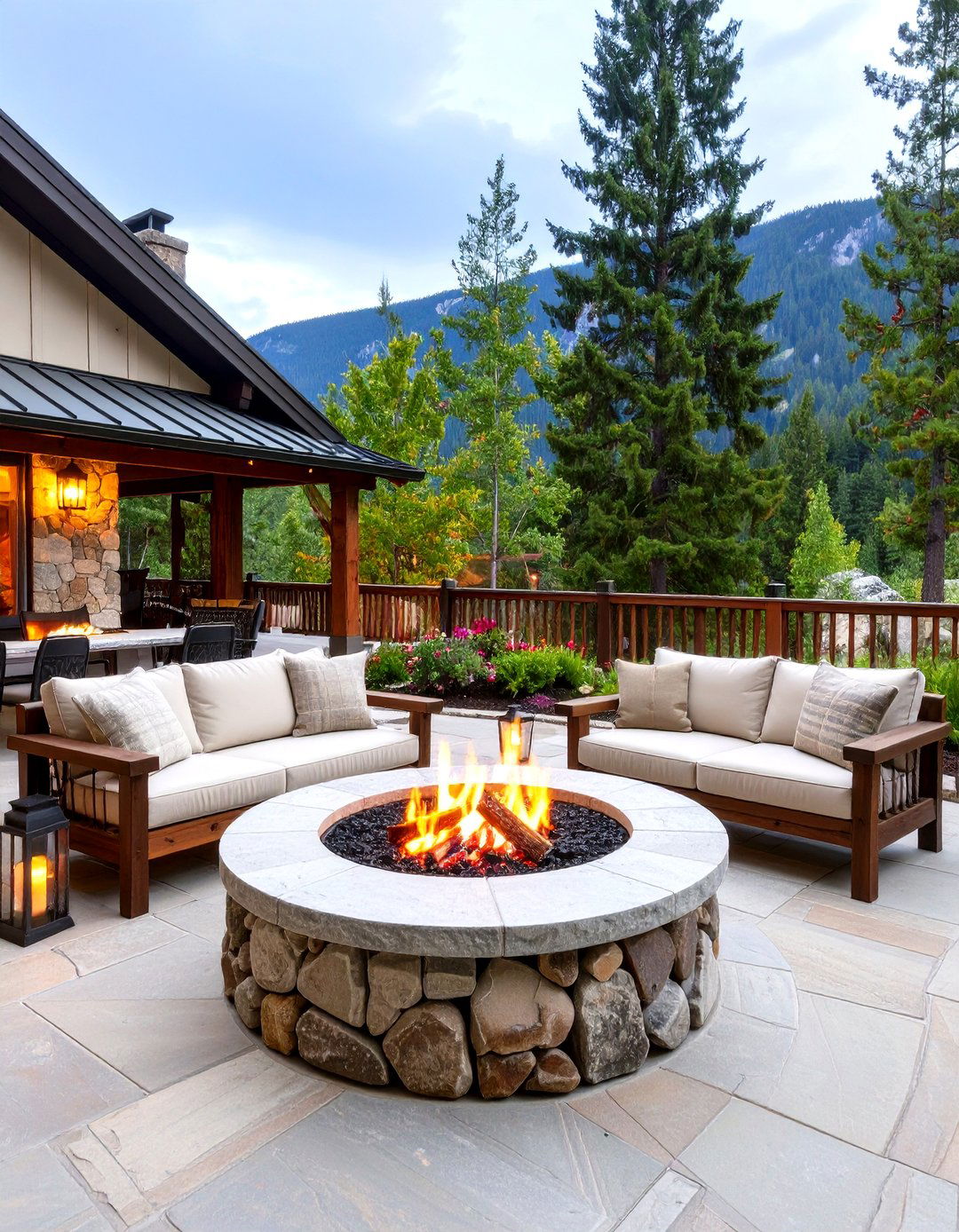 Mountain Cabin Rustic Patio Fire Pit Retreat - 20 Rustic Patio Ideas