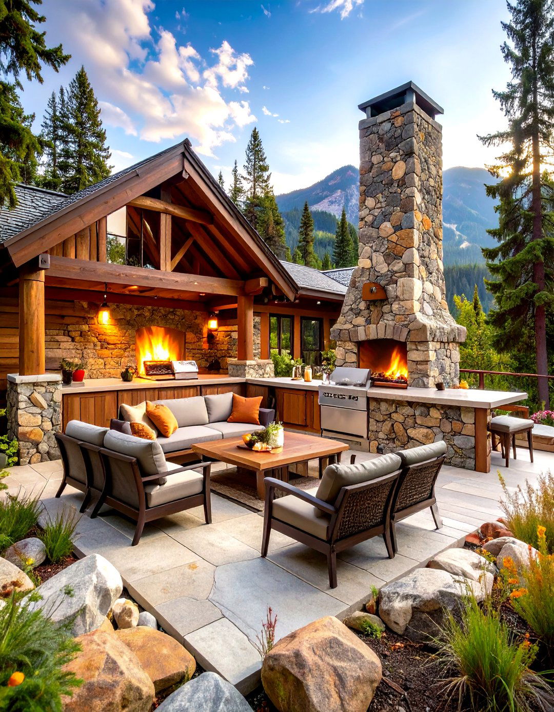 Mountain Lodge Luxury Outdoor Kitchen Wilderness - 20 Luxury Outdoor Kitchen Ideas