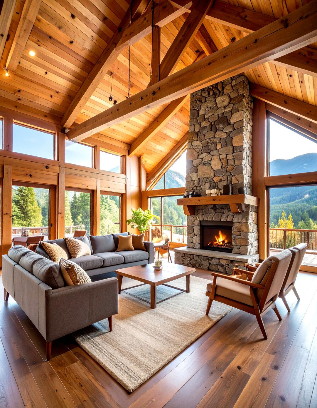 Mountain Lodge Rustic Tiny House with Exposed Beams - 20 Rustic Tiny House Ideas