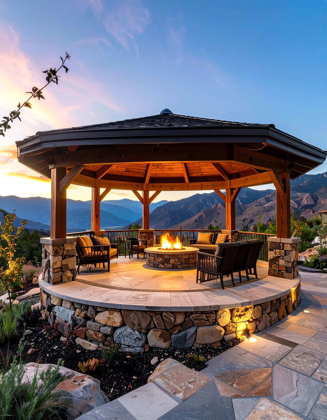 Mountain View Gazebo With Seating Wall Fireplace - 20 Gazebo With Fireplace