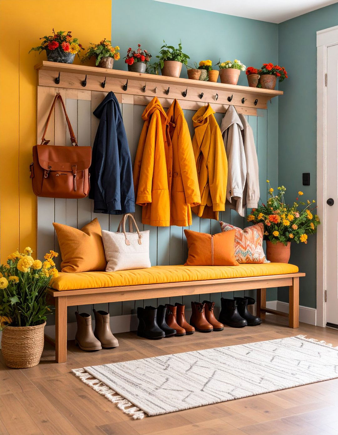 Mudroom Entryway Bench with Coat Hooks - 20 Entryway Bench Ideas