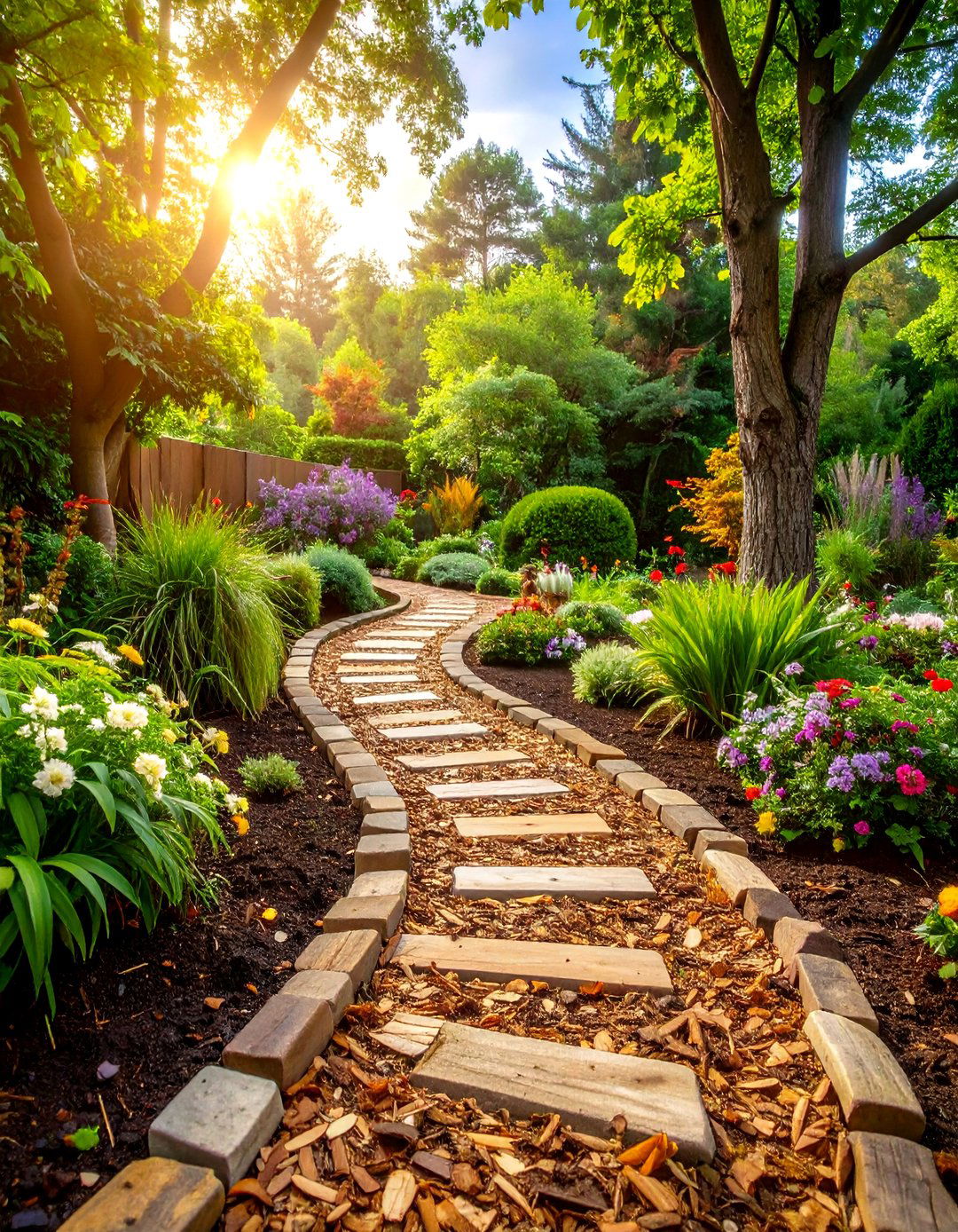 Mulch Garden Path with Natural Edging - 20 Garden Path Ideas