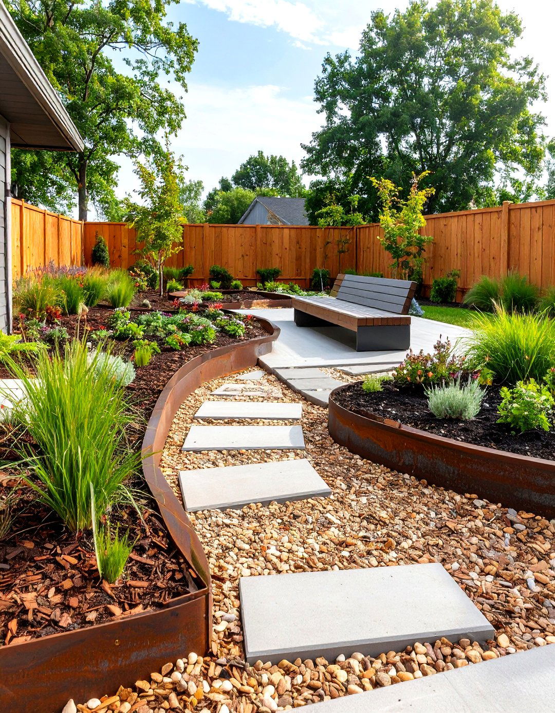 Mulch Patio Integrated with Rain Garden - 20 mulch patio ideas