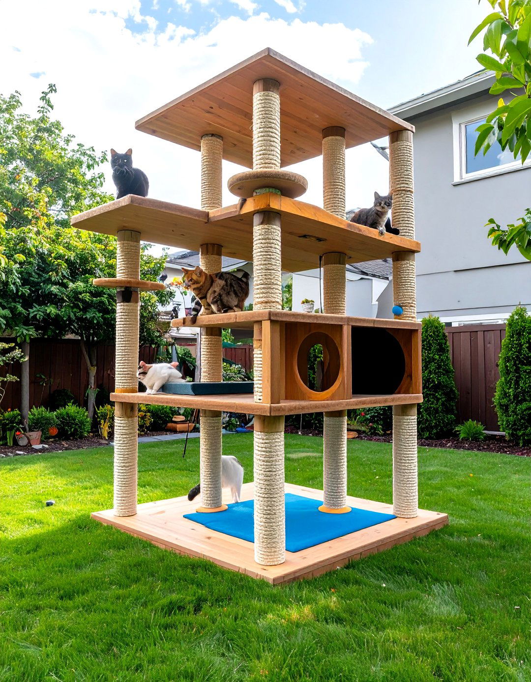 Multi Cat Large Breed Outdoor Cat Tree Complex - 20 Outdoor Cat Tree Ideas