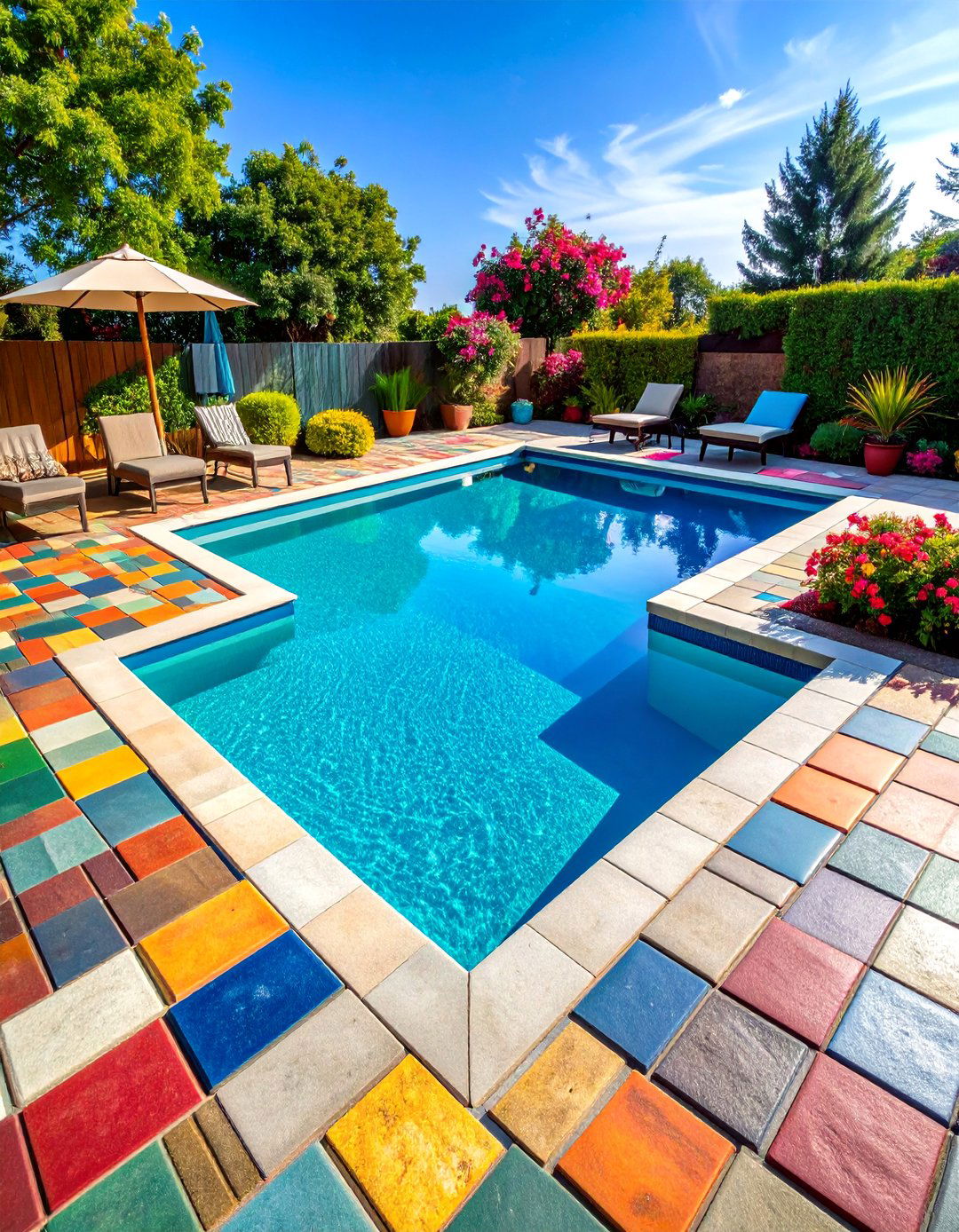 Multi Colored Concrete Pavers Around Pool - 20 Concrete Pavers Around Pool Ideas