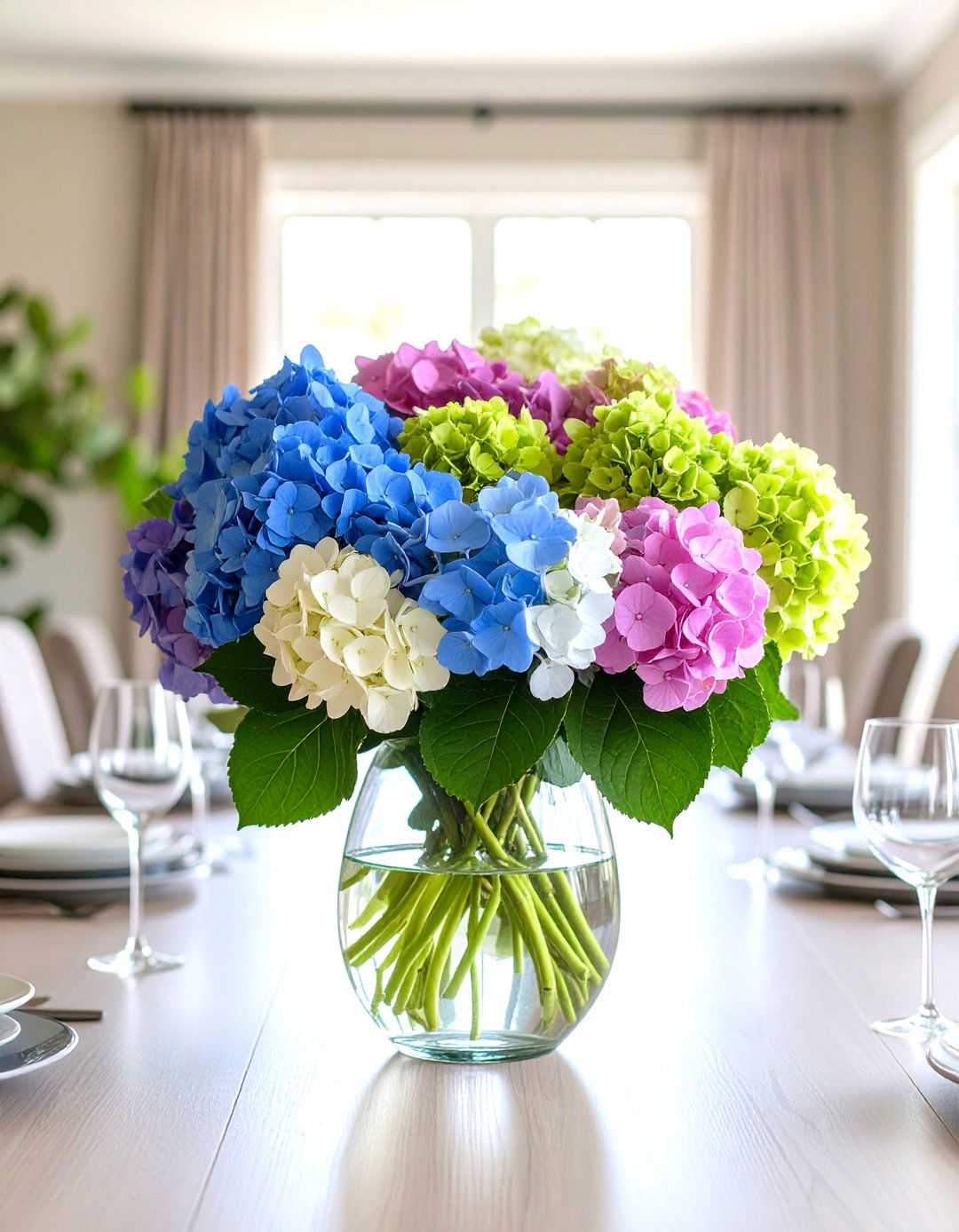 Multi Colored Rainbow Hydrangea Centerpiece - 20 Hydrangea Centerpiece Ideas