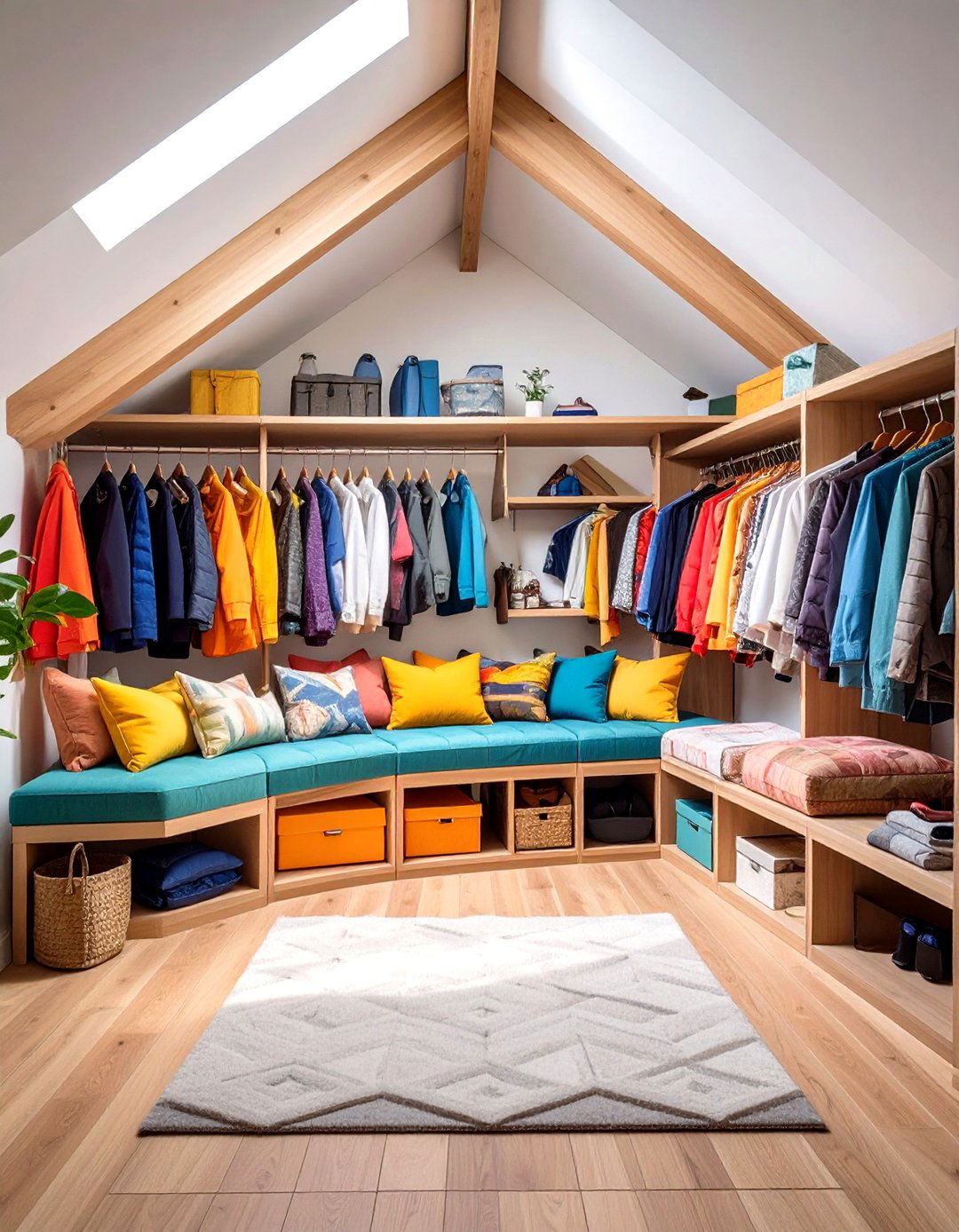 Multi Functional Bench Seating - 20 Sloped Ceiling Closet Ideas