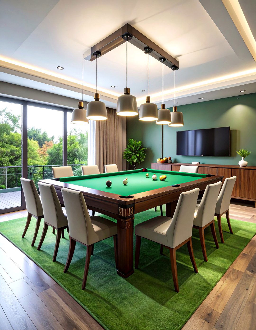 Multi Functional Dining Pool Table Room - 20 Pool Table Room Ideas
