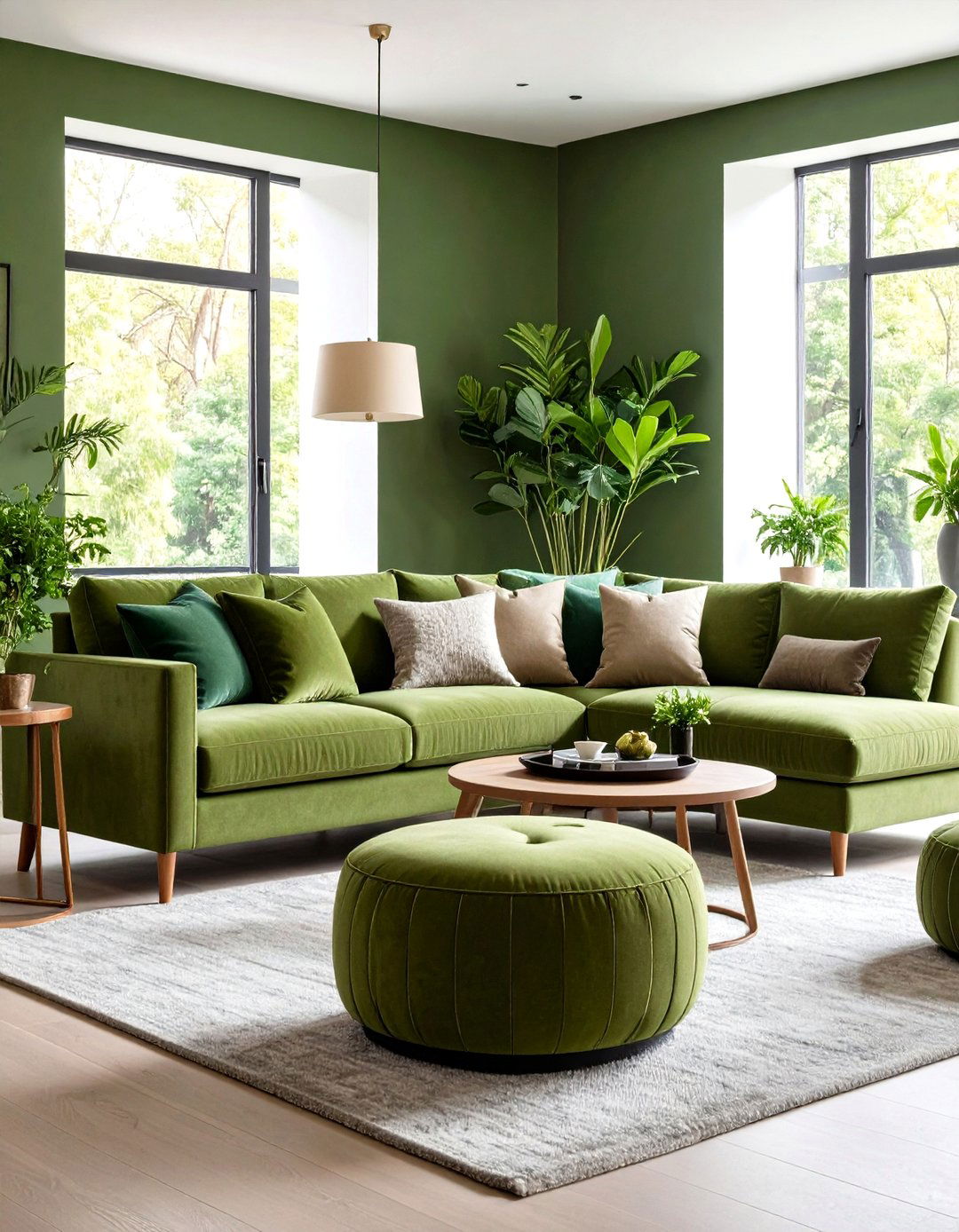 Multi Functional Green Ottomans Maximize Living Room Flexibility - 20 Green Living Room Ideas