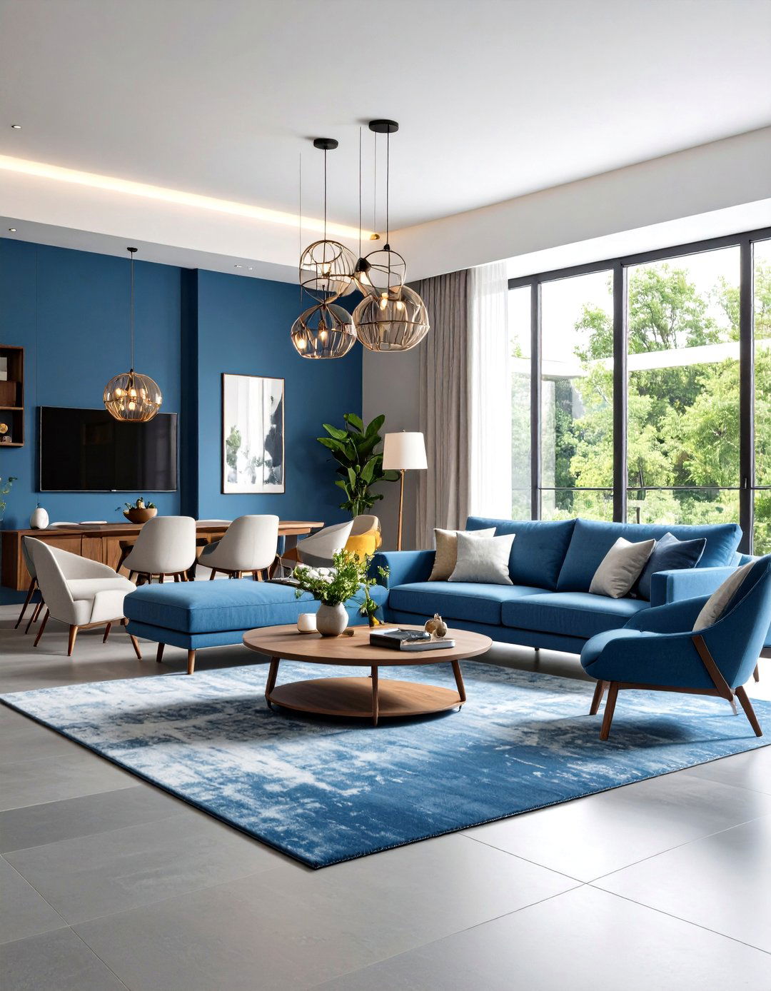Multi Functional Grey Floor Living Room with Blue Walls Flexible Design - 20 grey floor living room with blue walls ideas