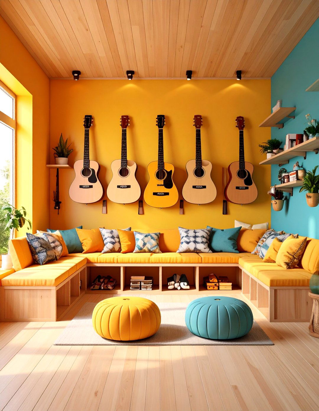 Multi Functional Guitar Seating - 20 Guitar Room Ideas