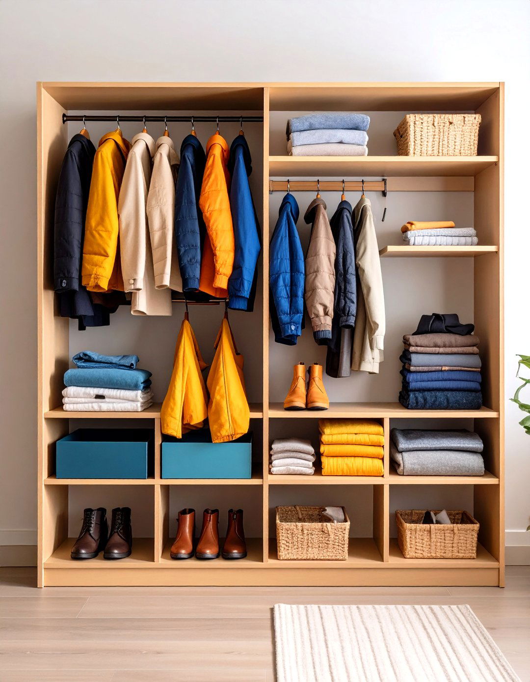 Multi Layered Cubbies Above Hooks - 20 Small Mudroom Ideas