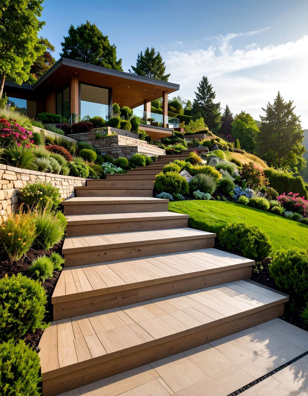 Multi Level Composite Walkway with Tiered Design - 20 Composite Walkway Ideas