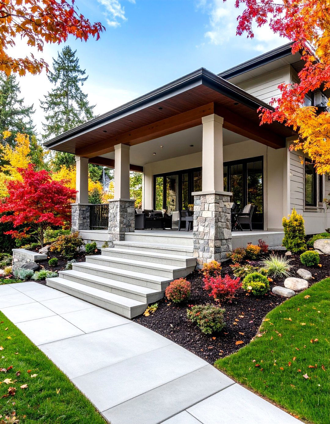Multi Level Concrete Porch with Integrated Steps and Landings - 20 Concrete Porch Ideas