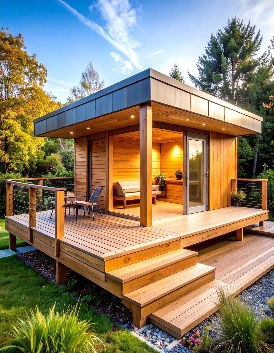 Multi Level Deck Integration Outdoor Sauna - 20 Outdoor Sauna Ideas