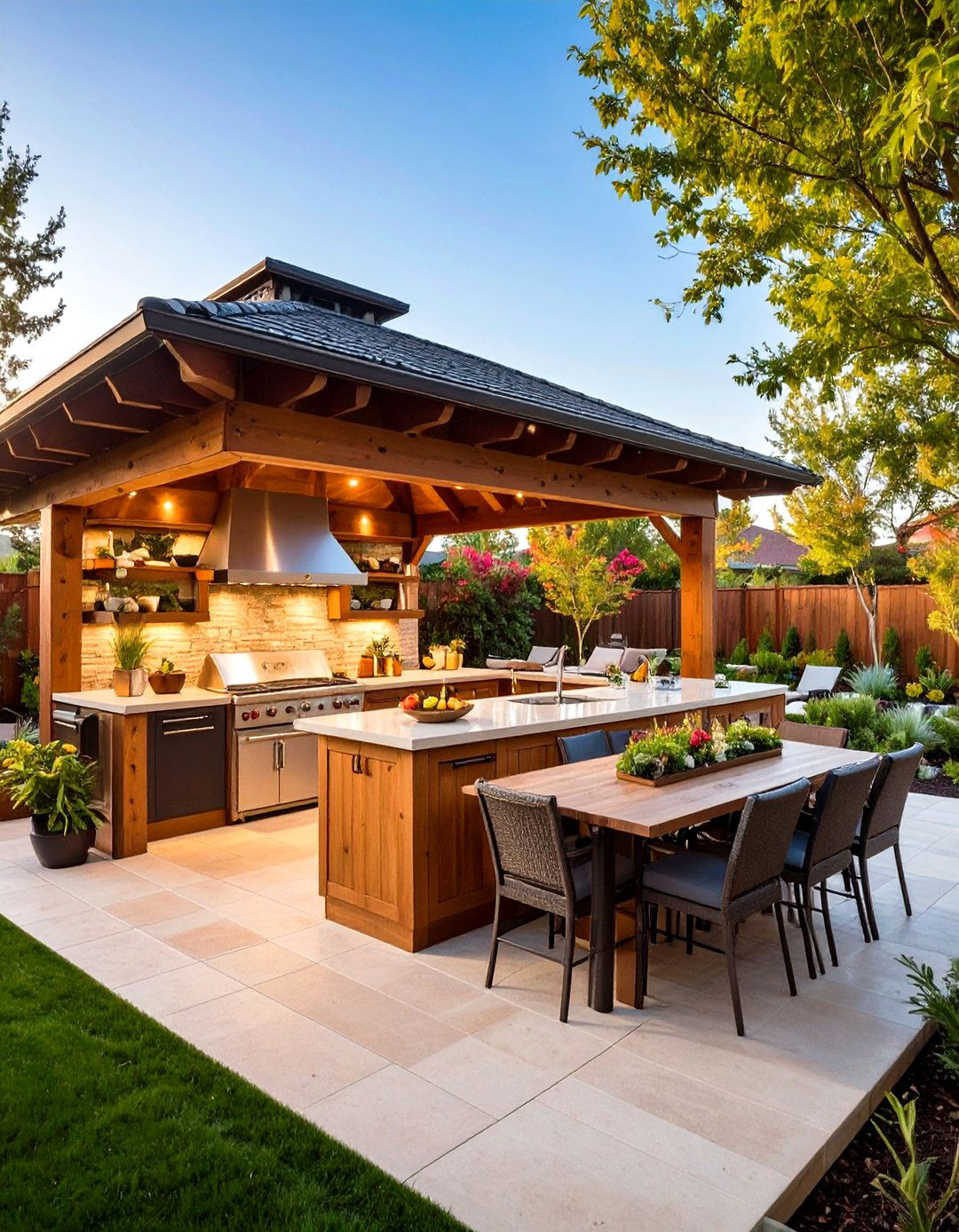 Multi Level Entertainment Outdoor Kitchen with a Gazebo - 20 Outdoor Kitchen with a Gazebo Ideas