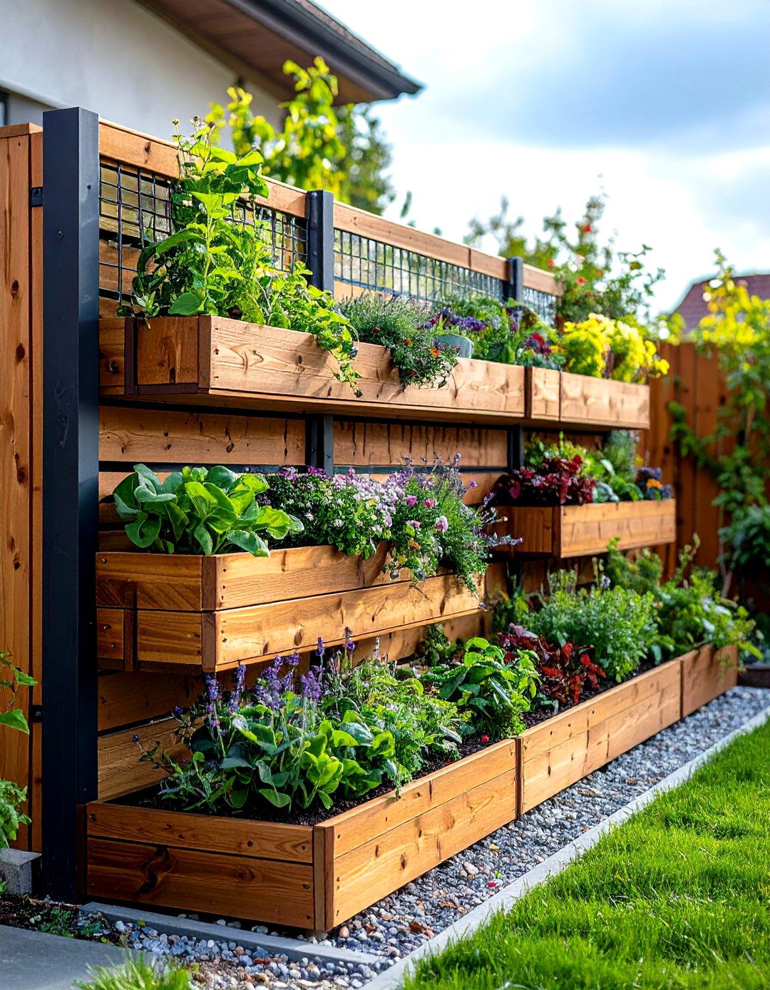 Multi Level Garden Dog Fence with Integrated Planters - 20 Dog Fence Ideas