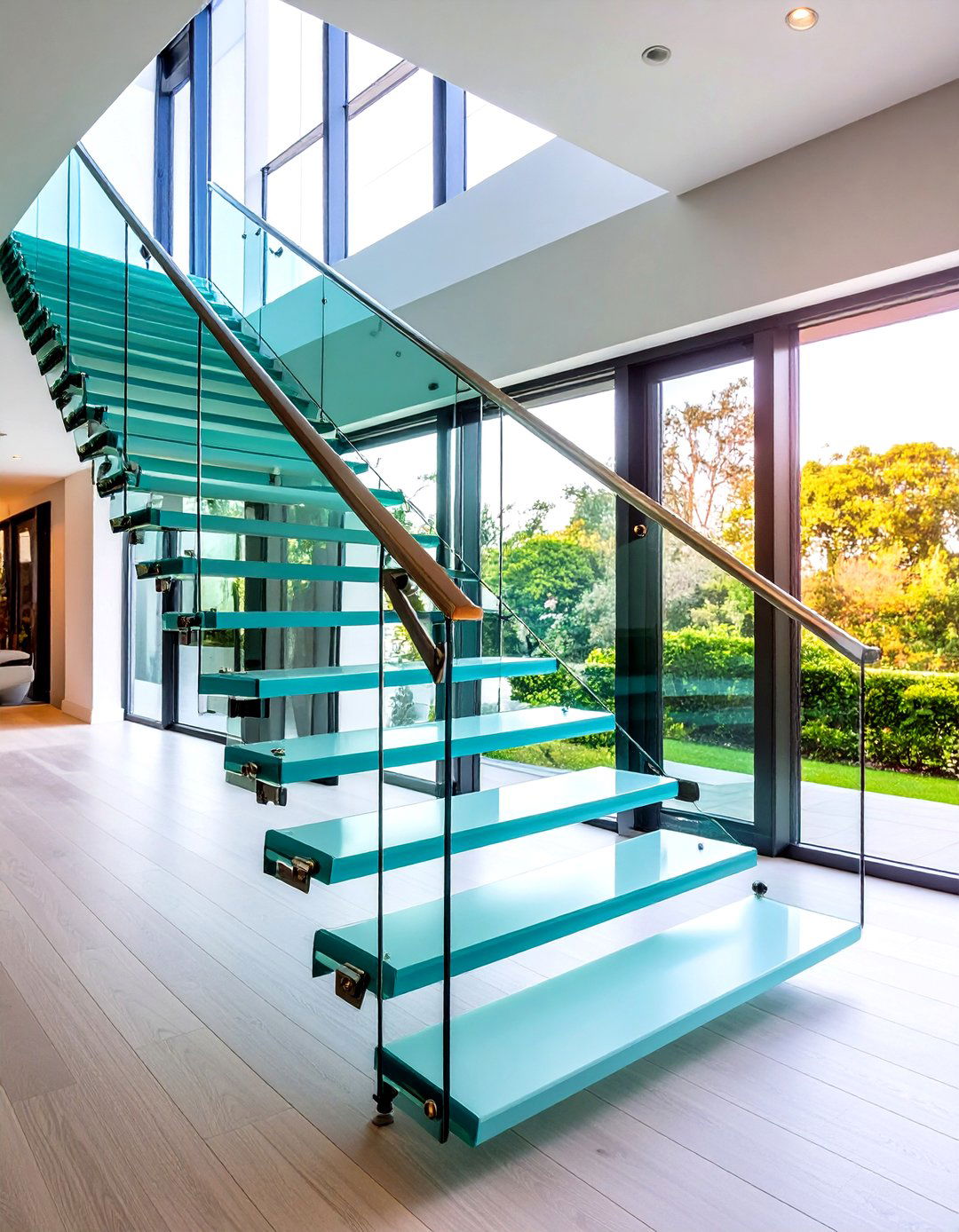 Multi Level Glass Cascade Stair Railing - 20 Stair Railing Ideas