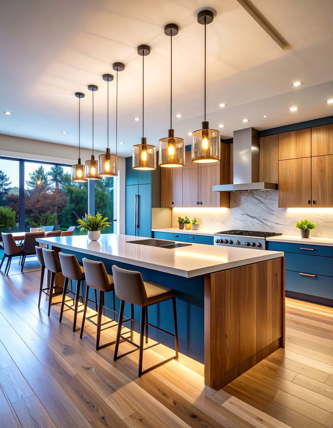 Multi Level Kitchen Island Lighting with Layered Heights - 20 Kitchen Island Lighting Ideas